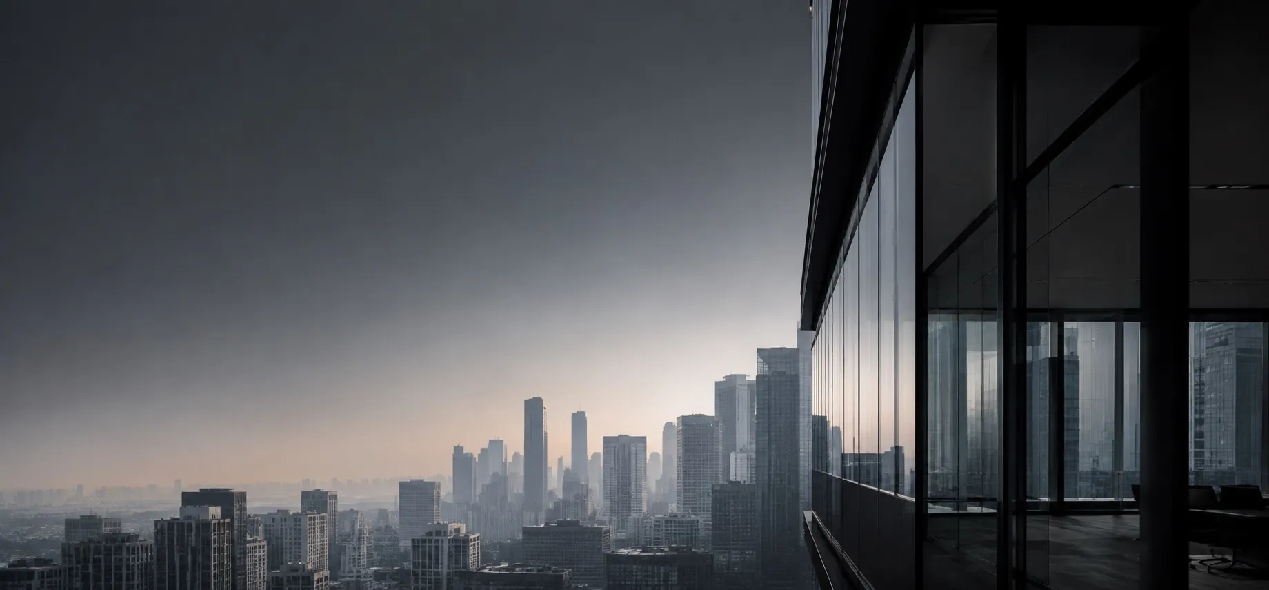 China skyline at dusk viewed from an office building edge